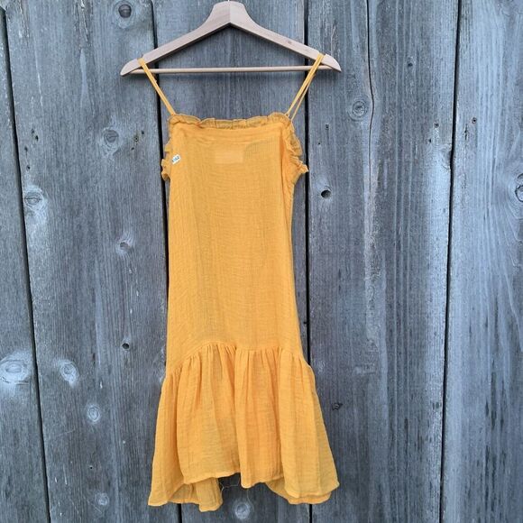 LISA MARIE FERNANDEZ Dress Sz 0 Orange Gauze Square Neck Mini Ruffled Spaghetti - Picture 3 of 13
